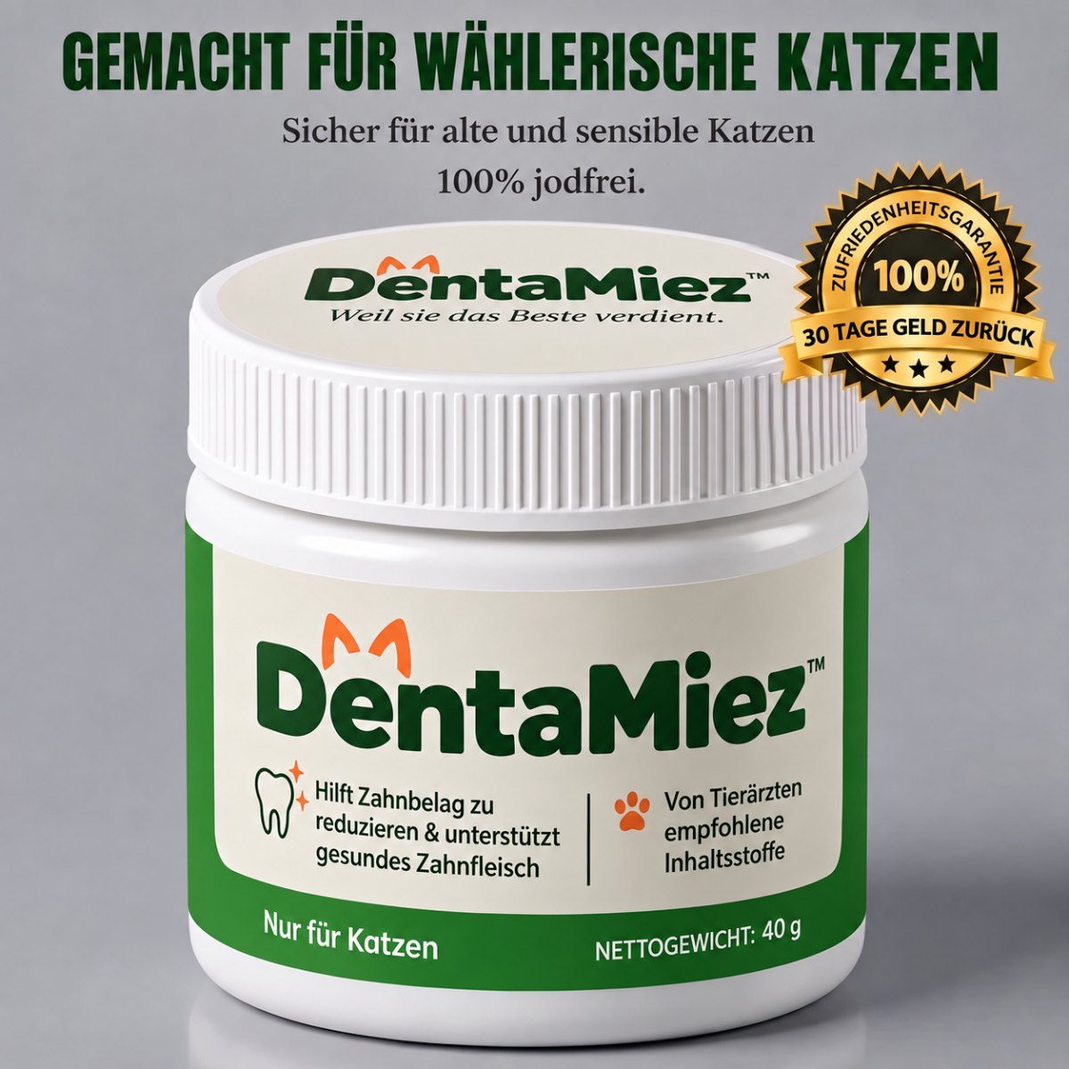 DentaMiez Zahnpulver für Katzen 40 g Dose mit 30 Tage Geld-zurück-Garantie